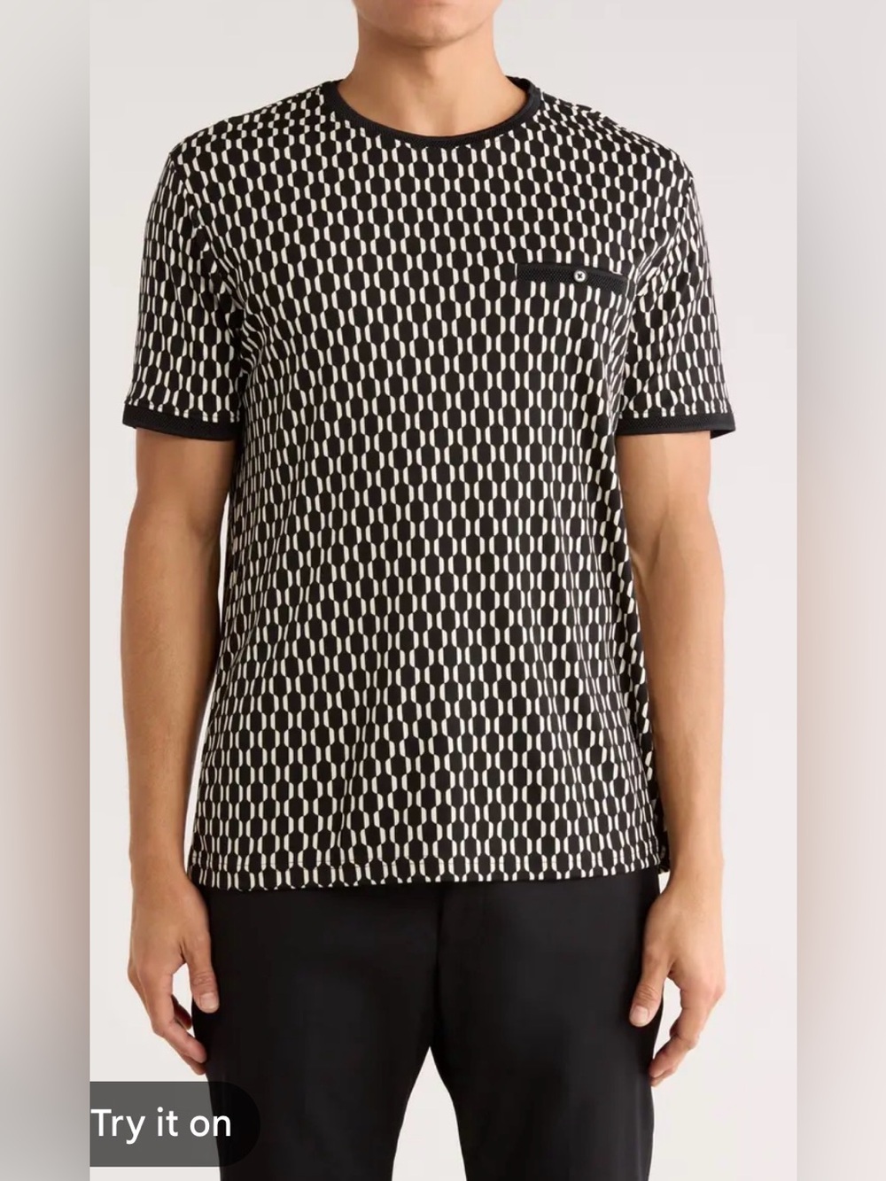 Men's Black & White Geometric Short Sleeve Tee